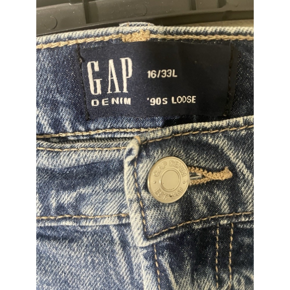 GAP 90s Loose Jeans Slouchy Y2K Grunge Pockets Medium Acid Sz 16 Raw Fringe Hem - Picture 5 of 7